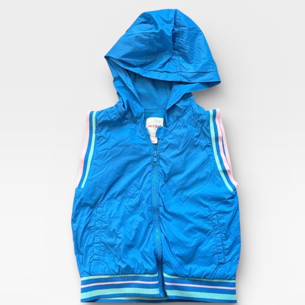 Cat Jack Kids Blue Hooded Vest Girls M 7 8‎ Lightweight Zip Front Athletic
